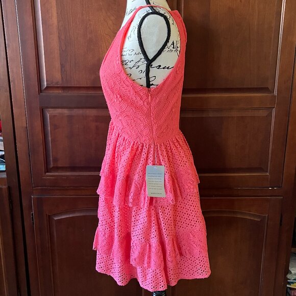 Adelyn Rae Ruffle Lace Dress Coral Pink Small - Picture 5 of 7